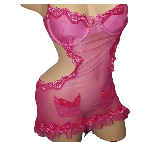 Victoria's Secret Sexy Little Things Hot Pink Sheer Apron Negligee Linge… - Picture 2 of 9